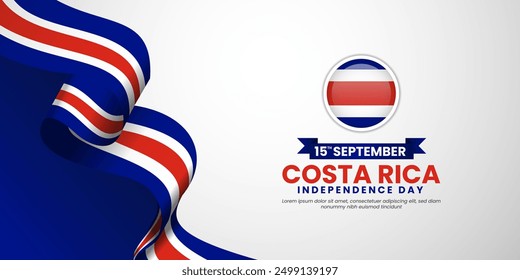 Costa Rica Independence day or National Day greeting banner with waving flag on white background