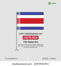Costa Rica Independence Day Social Media Banner, Editable Vector Design with Flag