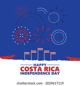 Costa Rica independence day vector illustration with its national flags and fireworks. Central American country public holiday.