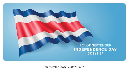 Costa Rica independence day vector banner, greeting card. Costa Rican wavy flag in 15th of September patriotic holiday horizontal design with realistic flag