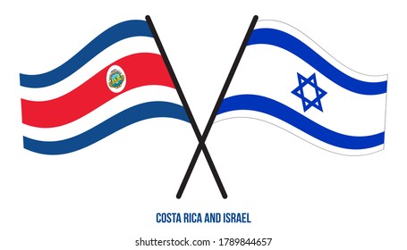 Costa Rica and Israel Flags Crossed And Waving Flat Style. Official Proportion. Correct Colors.