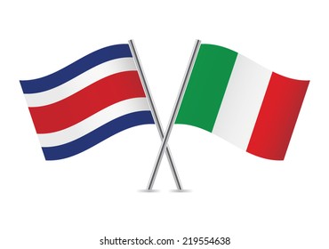 Costa Rica and Italy flags. Costa Rican and Italian flags isolated on white background. Vector icon set. Vector illustration.