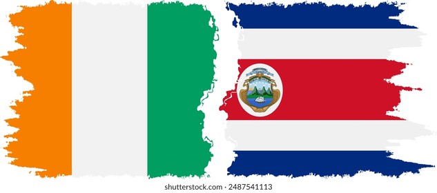 Costa Rica and Ivory Coast grunge flags connection, vector