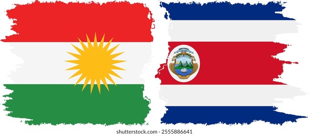 Costa Rica and  Kurdistan grunge flags connection, vector