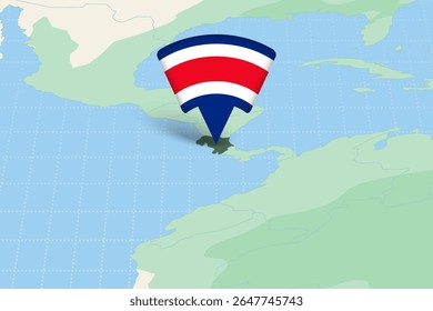 Costa Rica Location Highlighted on American Map with Flag Icon. Detailed Vector Design.