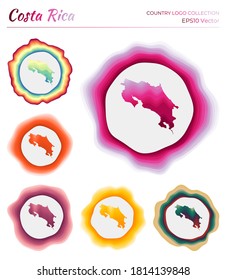 Costa Rica logo collection. Colorful logo of the country. Unique layered dynamic frames around Costa Rica border shape. Vector illustration.
