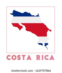 Costa Rica Logo. Map of Costa Rica with country name and flag. Modern vector illustration.