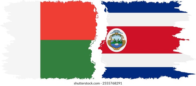 Costa Rica and Madagascar grunge flags connection, vector