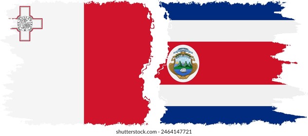 Costa Rica and Malta grunge flags connection, vector