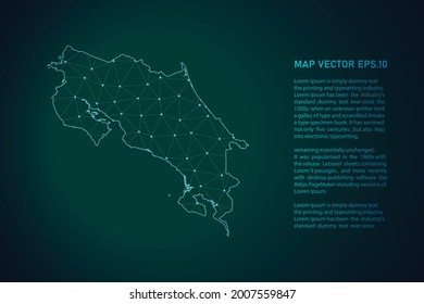 costa Rica map. Abstract mash line and point scales on dark background . 3D mesh polygonal network line, design sphere, dot and structure. Vector illustration eps 10.