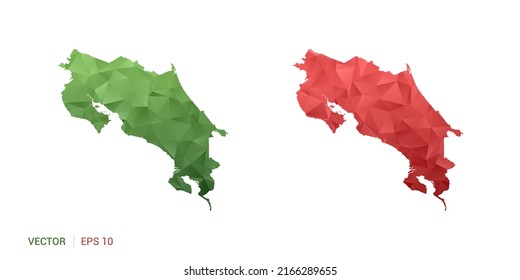 Costa Rica map of abstract vector polygon set couple color green and red.