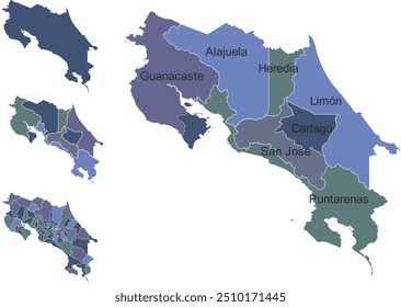 COSTA RICA MAP with its administrative divisions and regions