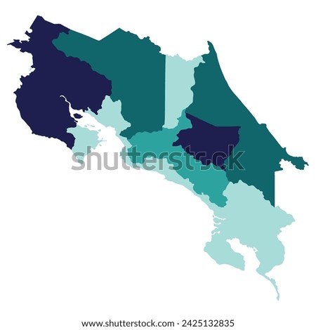 Costa Rica map. Map of Costa Rica in administrative provinces in multicolor