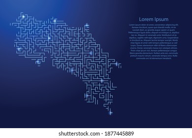 Costa Rica map from blue pattern of the maze grid and glowing space stars grid. Vector illustration.