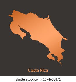 Costa Rica map, border with chrome, orange, copper metal shine gradient. Vector illustration