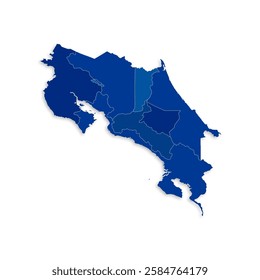 Costa Rica map with border highlighted regions, states, isolated on white background. Template map of Costa Rica. Detailed vector illustration.