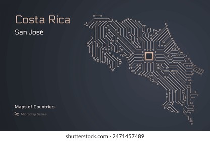 Costa Rica Map with a capital of San Jose Shown in a Microchip Pattern with processor. E-government. World Countries vector maps. Microchip Series	