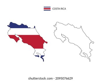 Mapa de Costa Rica vector ciudad dividido por el estilo de simplicidad de contorno. Tiene 2 versiones, versión de línea delgada negra y color de la versión de bandera de país. Ambos mapas estaban en el fondo blanco.