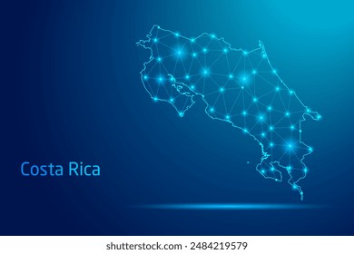 Costa Rica map - concept of communication technology, graphic of low poly.