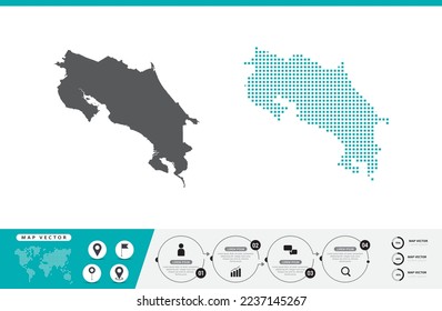 Costa Rica map of dots gray and green for presentation. Set couple pixel creative concept for infographic.