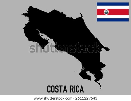 Costa Rica Map and flag - black World Map and flag International vector template with High detailed isolated on grey background - Vector