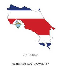 Costa Rica map and flag. Detailed silhouette vector illustration	