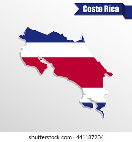 Costa Rica map with flag inside and ribbon