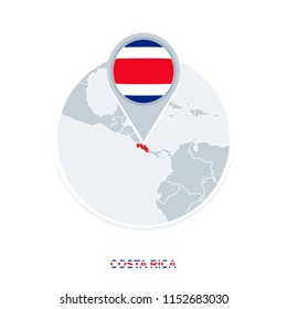 Costa Rica map and flag, vector map icon with highlighted Costa Rica