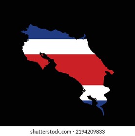 Costa Rica Karte Fahne Vektorgrafik Silhouette Illustration einzeln auf schwarzem Hintergrund. Zentralamerika. Costa Rica Karte des nationalen Emblems Symbol.