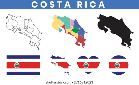 Costa Rica map and flag vector collection
