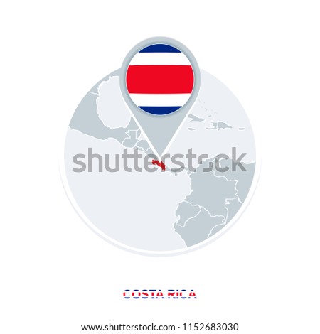 Costa Rica map and flag, vector map icon with highlighted Costa Rica
