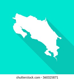 Costa Rica map flat simple style with long shadow.