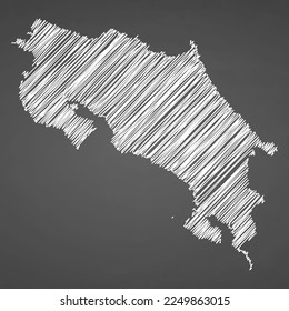 Costa Rica map hand drawn sketch. Vector concept illustration flag, scribble map. Country map for infographic, brochures and presentations isolated on black background. Vector illustration.