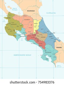 Costa Rica Map - High Detailed Vector Illustration