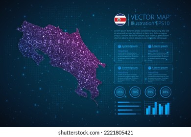 Costa Rica map infographics template for diagram, graph, presentation and chart with abstract geometric mesh polygonal light concept on blue background. Vector Illustration EPS10.