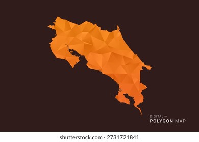 Costa Rica Map - low poly polygon vector, geometric triangulated silhouette in orange and dark brown tones, clean modern infographic style, isolated background.