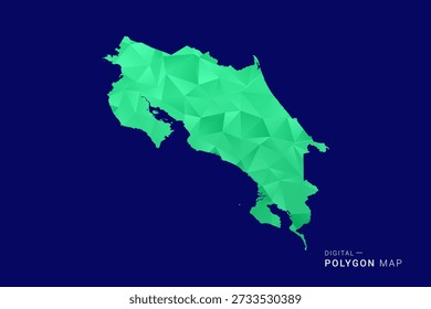 Costa Rica Map - low poly polygon vector, geometric triangulated silhouette in green and blue tones, clean modern style, isolated background for infographic use.