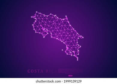 Costa Rica Map mash line and point scales on purple technology background. Wire Frame 3D mesh polygonal network line, design sphere, dot and structure -  Vector illustration eps 10