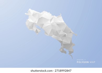 Costa Rica Map - polygon style vector illustration in gray, white and blue tone, low-poly geometric design, minimal silhouette, suitable for infographic and modern design.