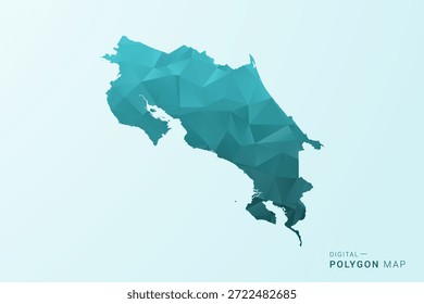 Costa Rica Map - Polygon style vector illustration in teal blue-green low poly geometric design, modern minimal silhouette.