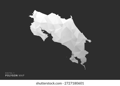 Mapa de Costa Rica - Ilustración vectorial de estilo polígono en diseño geométrico bajo poli negro, gris y blanco, silueta mínima, aislado para infografía.