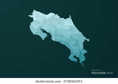 Mapa de Costa Rica - Ilustración vectorial de estilo polígono en diseño geométrico de bajo poli verde y azul, silueta mínima limpia para infografía.