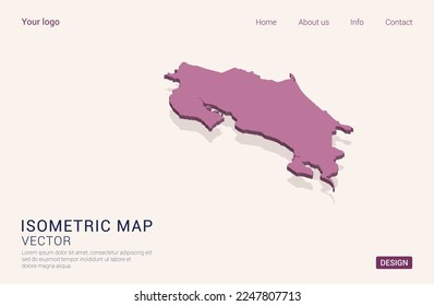 Costa Rica map purple on white background with 3d isometric vector illustration