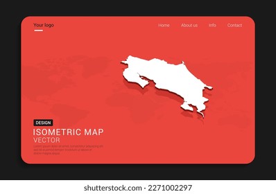 Costa Rica map red isolated on dark background with 3d world map isometric vector illustration.