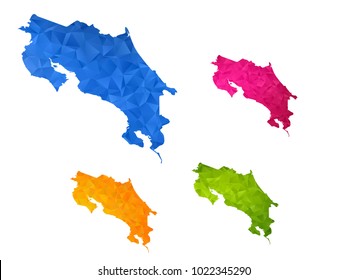 Costa Rica map - Set of geometric rumpled triangular low poly style gradient graphic background , polygonal design for your ,Vector eps 10.