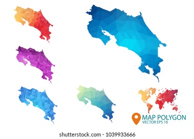 Costa Rica Map - Set of geometric rumpled triangular low poly style gradient graphic background , Map world polygonal design for your . Vector illustration eps 10.