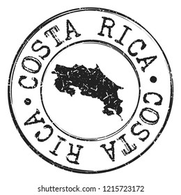 Costa Rica Map Silhouette Postal Passport Stamp Round Vector Icon Seal Badge.