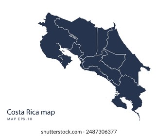 Costa Rica map vector, Abstract design vector illustration Eps 10. Navy color.High Detailed on white background.