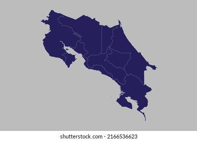 Costa Rica map vector, blue color, Isolated on gray background
