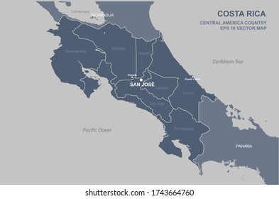 costa rica map. vector map of costa rica in central amercia country.